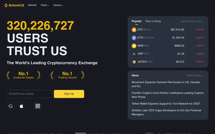 Binance website preview