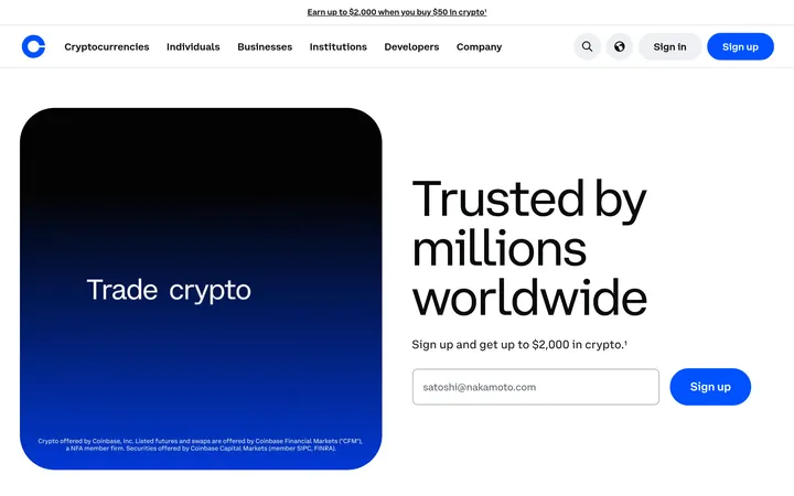 Coinbase website preview